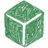 Green cube with a textured surface and a white outline, positioned for emphasis.