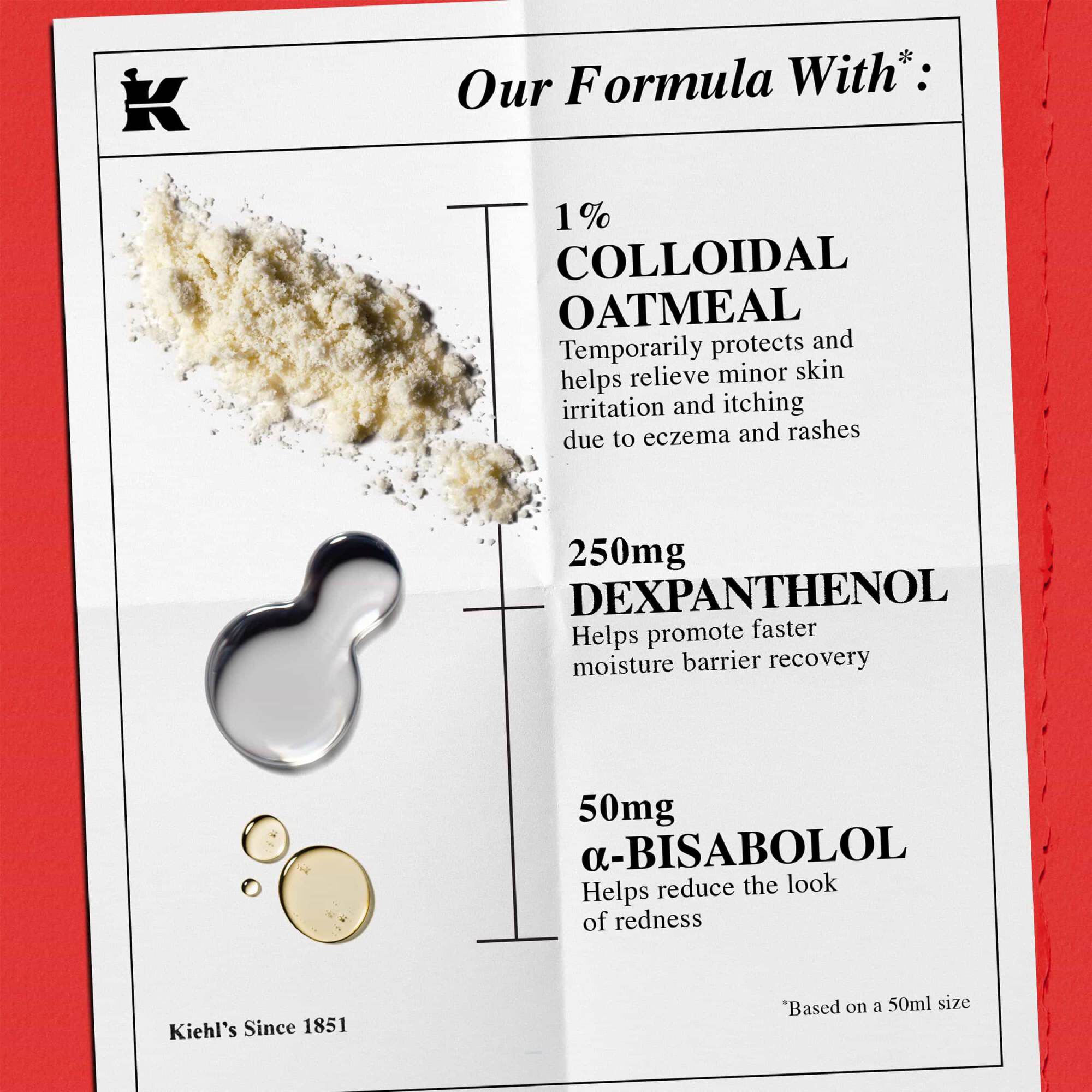 Ingrediensliste: 1 % kolloid havre (lindrer mindre hudirritation), 250 mg dexpanthenol (barriere-reparation) og 50 mg α-bisabolol (reducerer rødme).