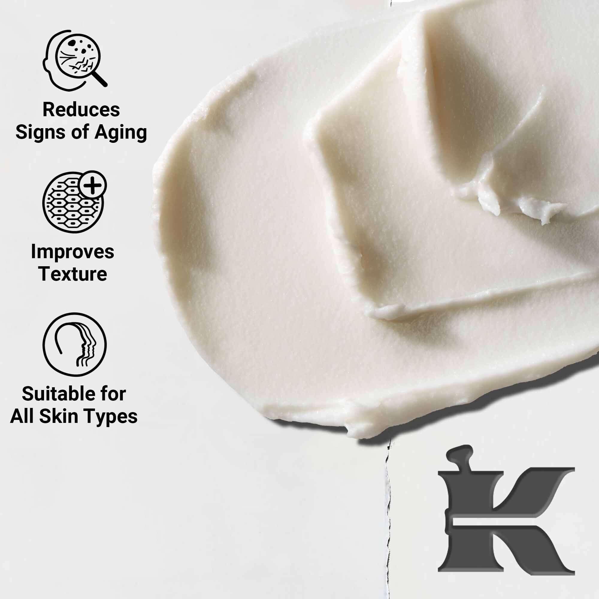 Taetbillede af Age Defender Eye Repair-konsistens; reducerer alderstegn, forbedrer tekstur, velegnet til alle hudtyper.