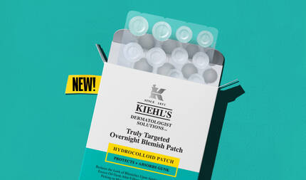 NYHED! Kiehl's Truly Targeted Overnight Blemish Patch, en hydrokolloid patch, der beskytter og absorberer overskydende talg – effektiv dermatologisk hudpleje.