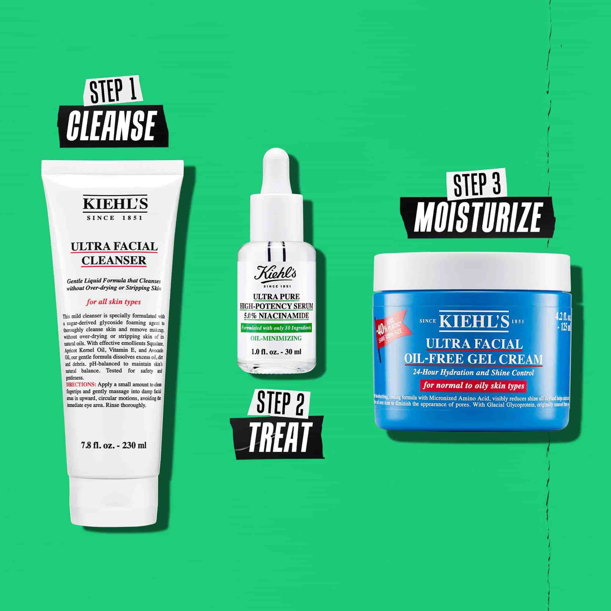 Illustration af rutine med Kiehl's Ultra Pure High-Potency Serum