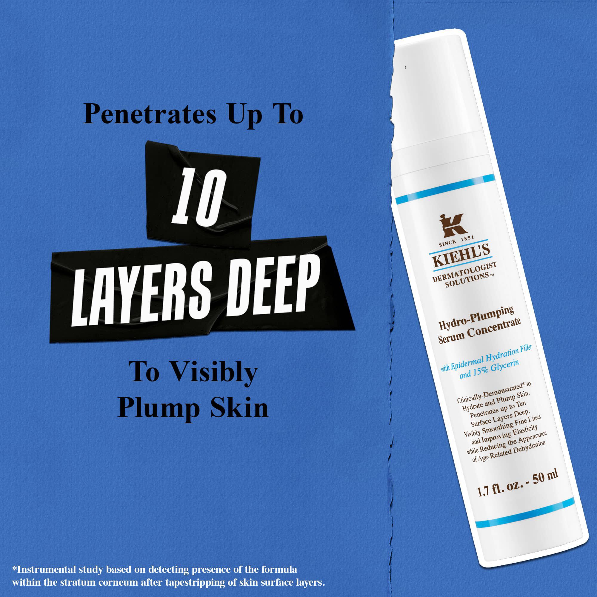 Kiehl's Hydro Plumping Serum Concentrate traenger op til 10 lag ned i huden for at give den synlig fylde