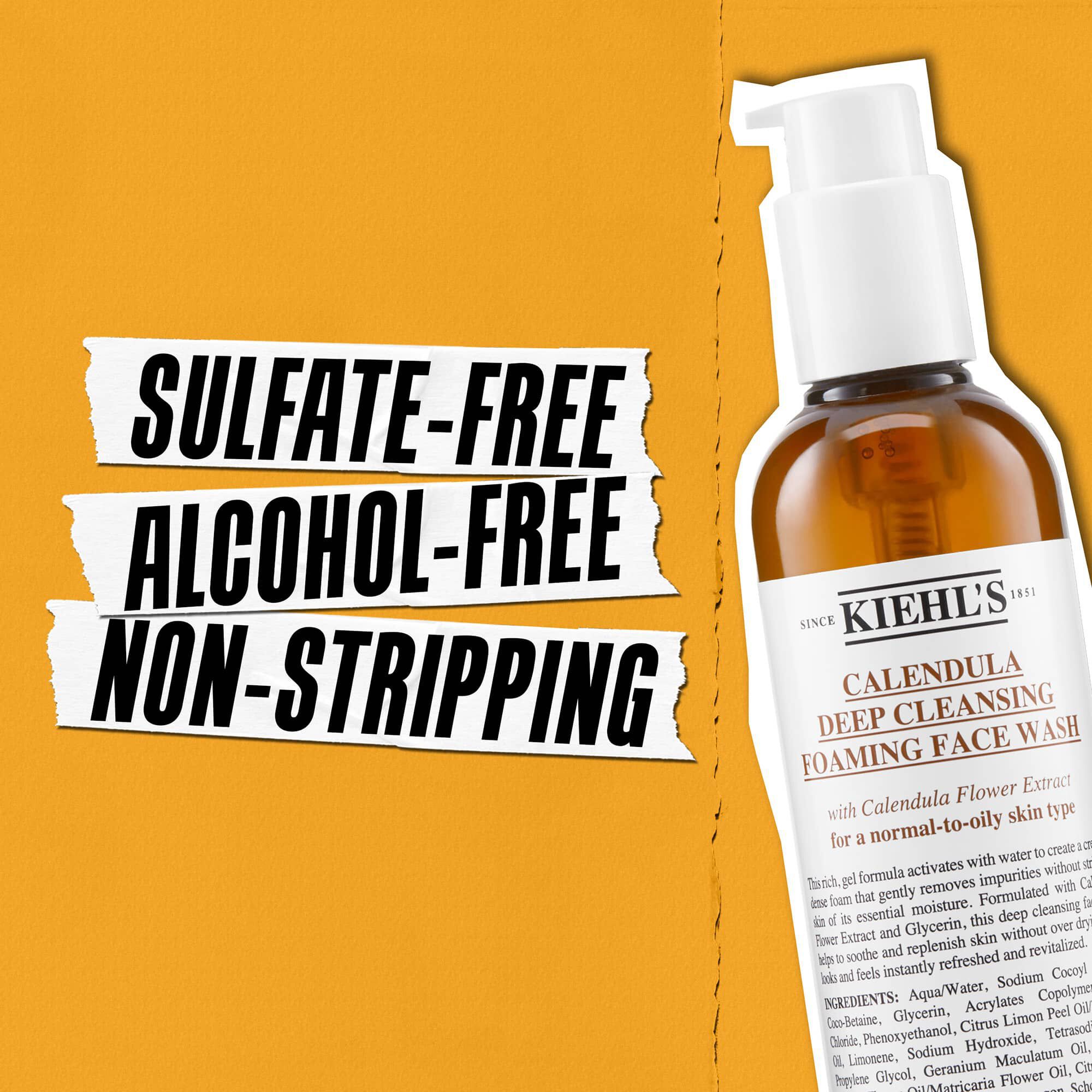 Kiehl's Calendula Deep Cleaning Foaming Face Wash er sulfatfri, alkoholfri og udtørrer ikke huden
