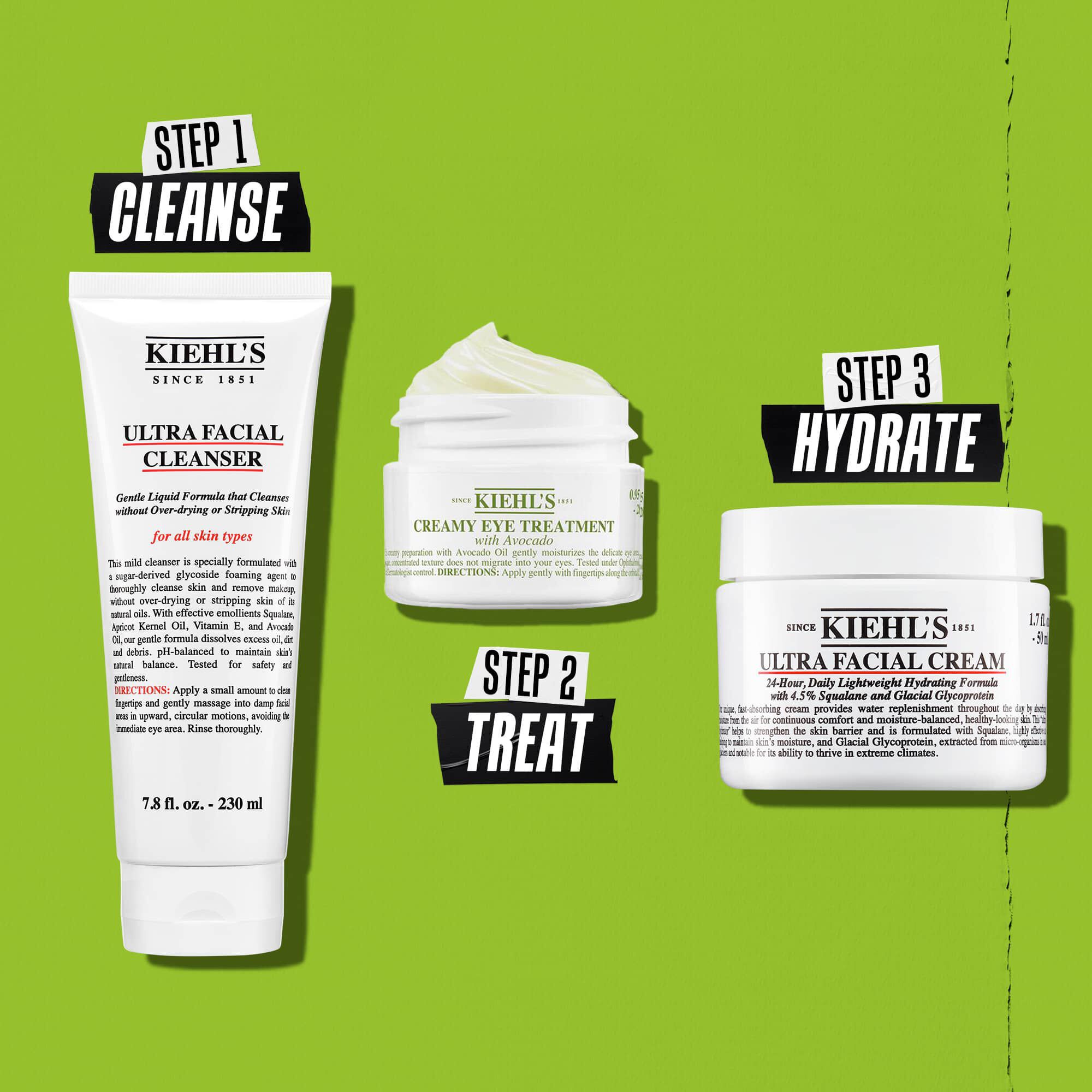Rutine med Kiehl's Creamy Eye Treatment with Avocado – Trin 1 Rens, Trin 2 Behandl, Trin 3 Fugt
