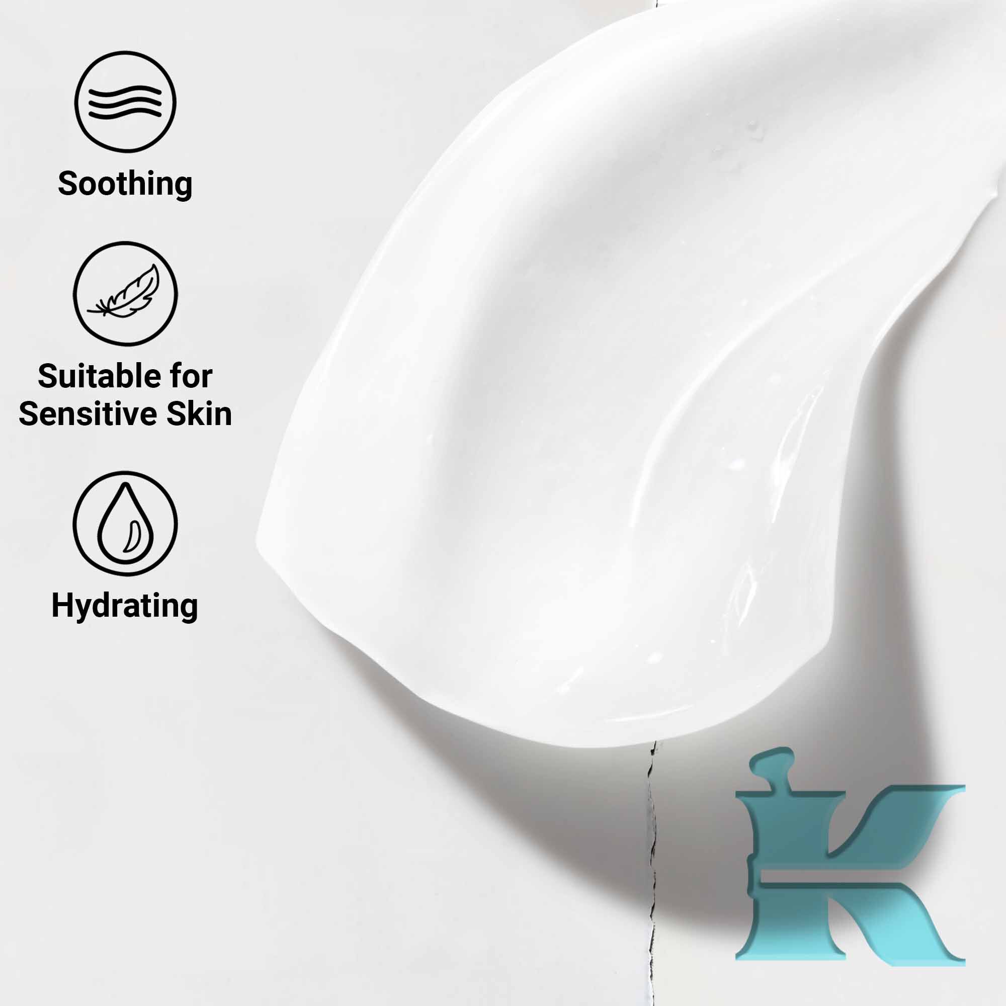 Taetbillede af Ultra Facial Oil-Free Gel Cream-konsistens, der viser beroligende, fugtgivende fordele og egnethed til følsom hud.