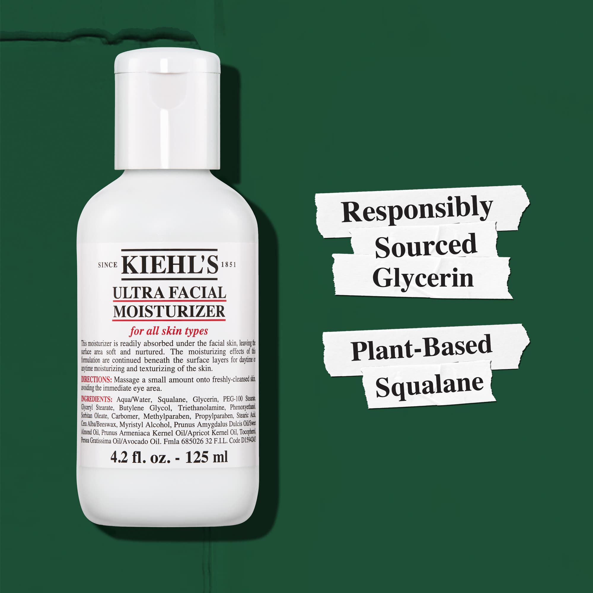 Kiehl's Ultra Facial Moisturizer indeholder ansvarligt indkøbt glycerin og plantebaseret squalane
