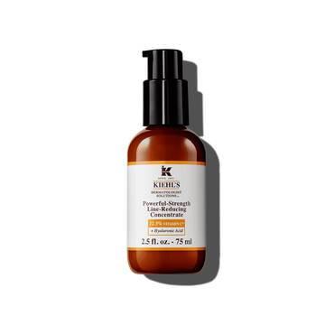 En 75 ml flaske Kiehl's Powerful-Strength Line-Reducing Concentrate mod en hvid baggrund.