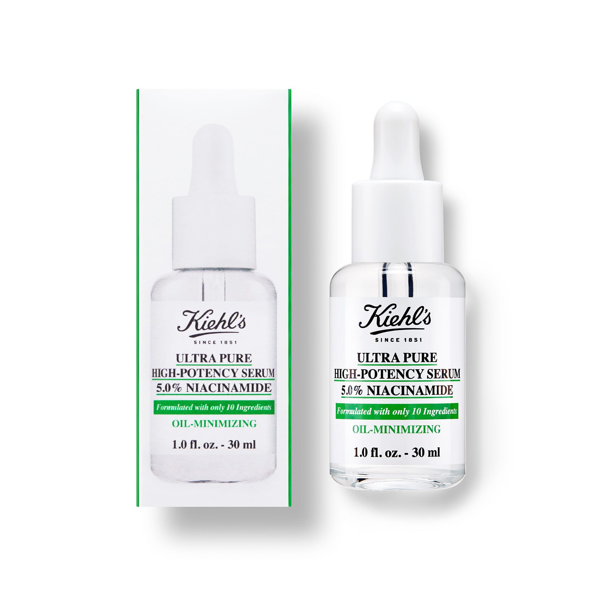 Flaske og aeske med Kiehl's Ultra Pure High-Potency Serum 5,0 % Niacinamid