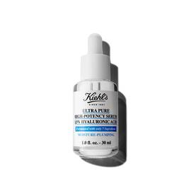 En 30 ml flaske Kiehl's Ultra Pure 1.5% Hyaluronic Acid Serum mod en hvid baggrund.